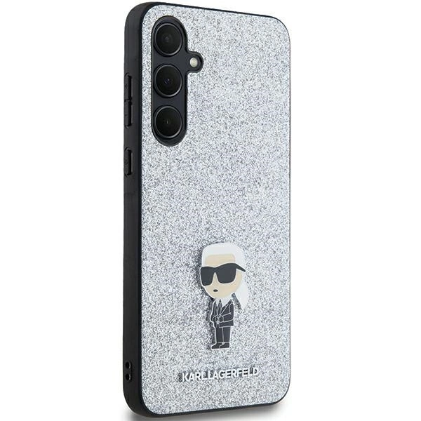 Samsung Galaxy A55 ( SM-A556B/DS ) Karl Lagerfeld Fixed Glitter Ikonik Logo Metal Pin Case Cover, Silver