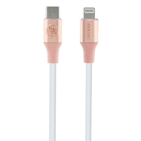 Guess Ebossed Logo USB-C / Lightning kabelis 1,5 m ar ātru uzlādi - rozā krāsā | Cable 1.5m Fast Charging Pink