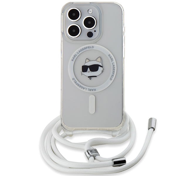 Karl Lagerfeld iPhone 15 Pro Max Case IML Choupette Head & Cord MagSafe, Transparent