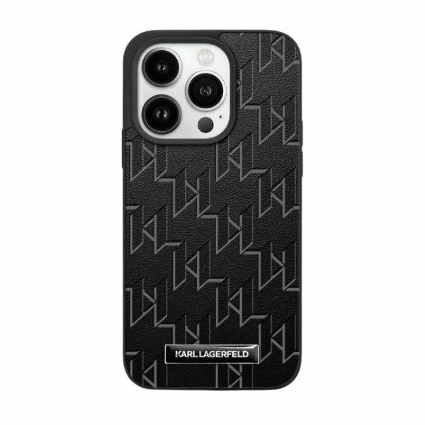 Apple iPhone 15 6.1'' Karl Lagerfeld Leather Monogram Metal Logo Cover Case, Black | Telefona Vāciņš Maciņš...
