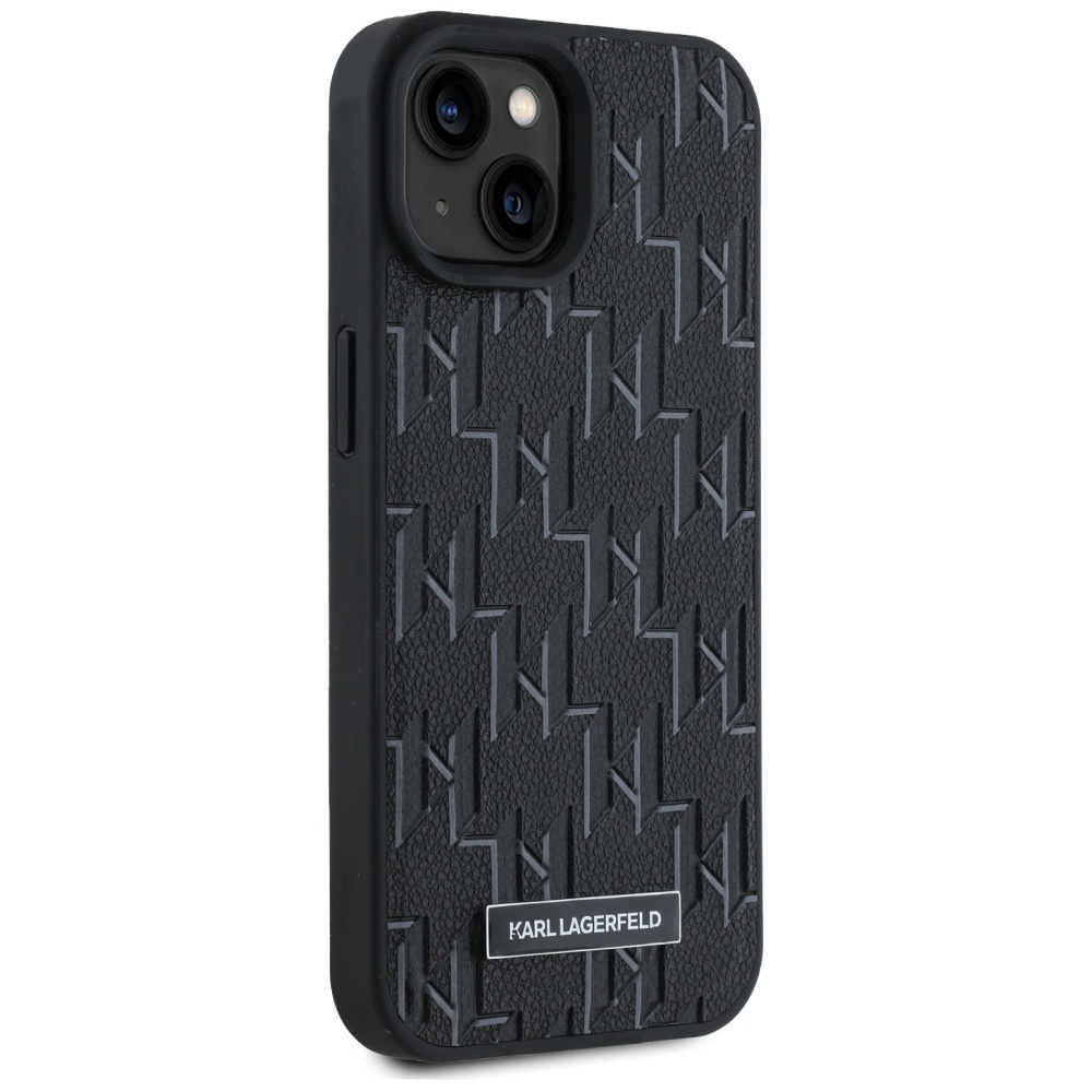 Apple iPhone 15 6.1\'\' Karl Lagerfeld Leather Monogram Metal Logo Cover Case, Black