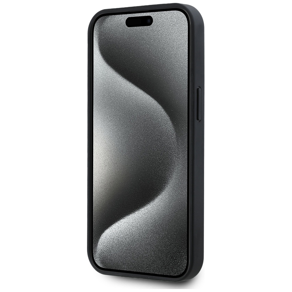 Apple iPhone 15 6.1\'\' Karl Lagerfeld Leather Monogram Metal Logo Cover Case, Black