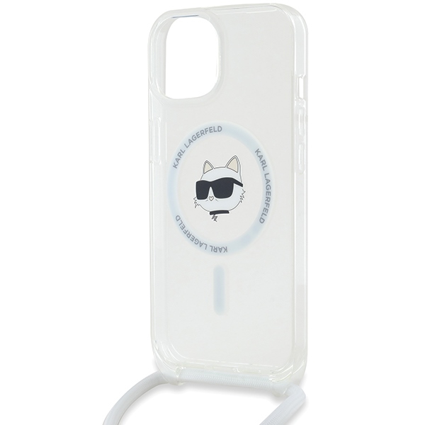 Karl Lagerfeld iPhone 15 / 14 / 13 vāciņš IML Choupette Head & Cord MagSafe, caurspīdīgs