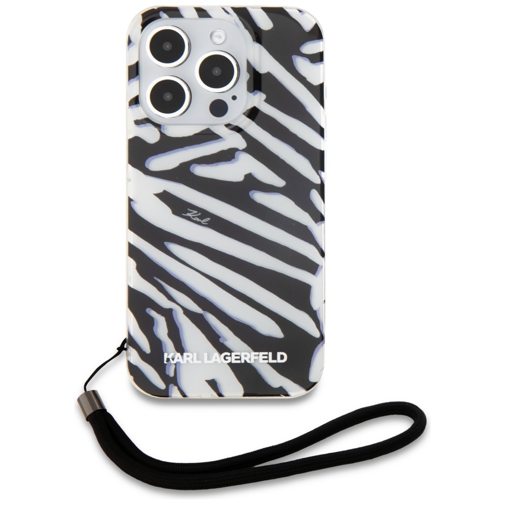 Karl Lagerfeld iPhone 15 Pro Max vāciņš IML Zebra Pattern & Cord, melns