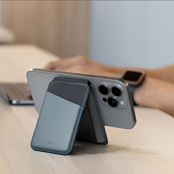 Uniq Lyden DS magnētiskais RFID maksts ar telefona statīvu - dzelteni pelēks | magnetic wallet with phone stand...