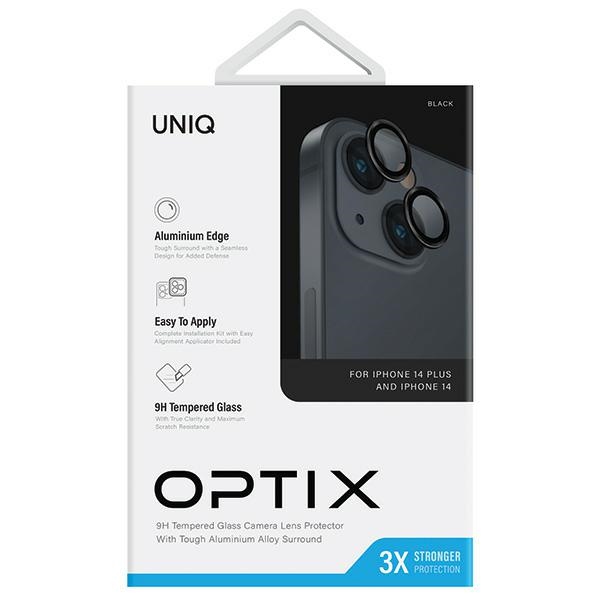 Uniq Optix Glass Alumīnija kameras objektīva aizsargs iPhone 14 / Plus objektīvam ar aplikatoru - melns | Aluminum...