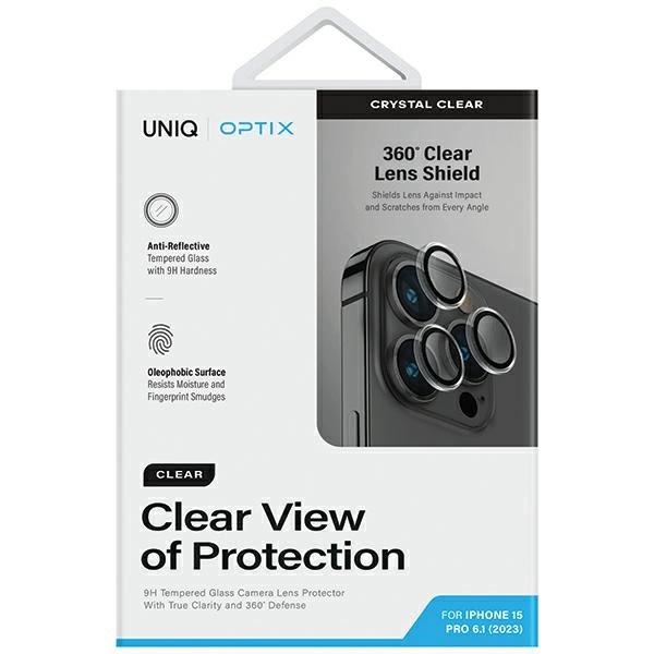 Uniq Optix Clear Camera Lens Protector for iPhone 15 Pro camera lens with applicator - transparent