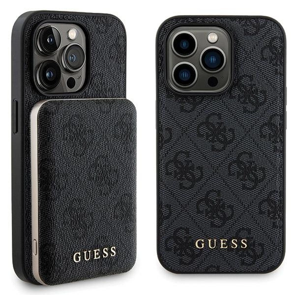 Apple iPhone 14 Pro 6.1'' Guess 4G Metal Logo + 5000mAh MagSafe Power Bank Case Cover, Black | Telefona Maciņš Vāks...