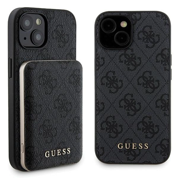Apple iPhone 15 6.1'' Guess 4G Metal Logo + 5000mAh MagSafe Power Bank Case Cover, Black | Telefona Maciņš Vāks...