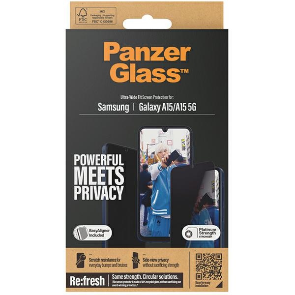 PanzerGlass Ultra-Wide Fit Privacy Tempered Glass with Positioner for Samsung Galaxy A15 / A15 5G
