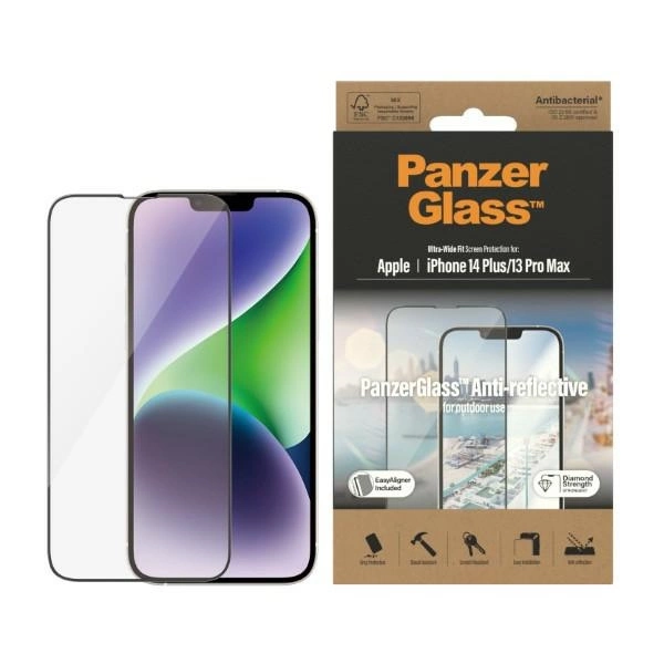 Антибактериальное закаленное стекло PanzerGlass Ultra-Wide Fit с...