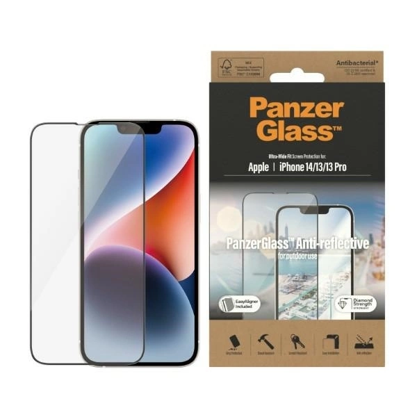 PanzerGlass Ultra-Wide Fit antibakteriāls rūdīts stikls ar atspīduma filtru un pozicionēšanas ierīci iPhone...
