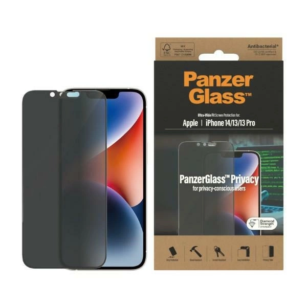 PanzerGlass Ultra-Wide Fit rūdīts stikls ar antibakteriālu aizsargstiklu iPhone 14/13 Pro/13 tālrunim | Tempered...