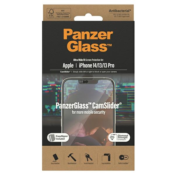 PanzerGlass Ultra-Wide Fit Antibakteriāls rūdīts stikls ar kameras vāciņu un pozicionētāju iPhone 14/13/13 Pro...