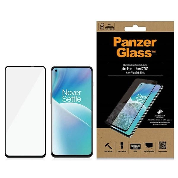 PanzerGlass E2E Parasts rūdīts stikls uz OnePlus Nord 2T 5G - ar melnu rāmi | Regular tempered glass on with black...