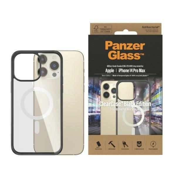 PanzerGlass ClearCase korpuss ar MagSafe antibakteriālo apvalku iPhone 14 Pro Max - caurspīdīgs un melns | case with...
