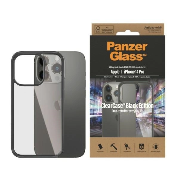 Apple iPhone 14 Pro 6.1'' PanzerGlass ClearCase Antibacterial Case Cover, Transparent and Black | Telefona Vāciņš...