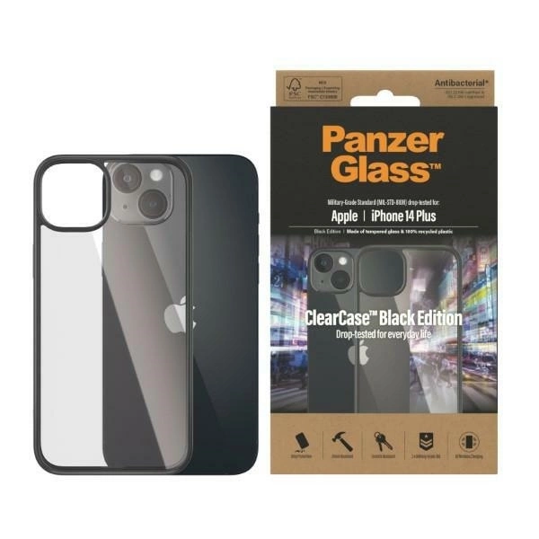 Apple iPhone 15 Plus 6.7'' PanzerGlass ClearCase Antibacterial Case Cover, Transparent and Black | Чехол...