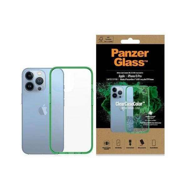 Apple iPhone 13 Pro 6.1'' PanzerGlass ClearCase Antibacterial Military Grade Certified Case Cover, Transparent and Green