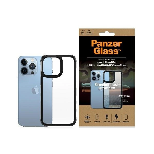 Apple iPhone 13 Pro 6.1'' PanzerGlass ClearCase Antibacterial Military Grade Certified Case Cover, Transparent and Black
