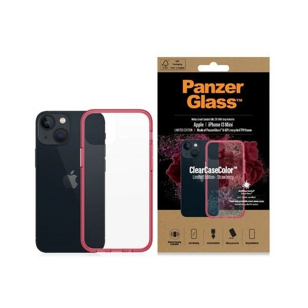 Apple iPhone 13 mini 5.4'' PanzerGlass ClearCase Antibacterial Military Grade Certified Case Cover, Transparent and Pink