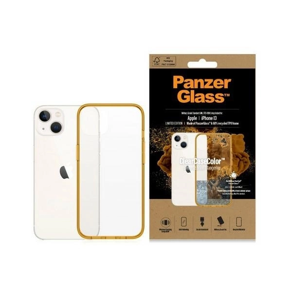 Apple iPhone 13 6.1'' PanzerGlass ClearCase Antibacterial Military Grade Certified Case Cover, Transparent and Yellow |...