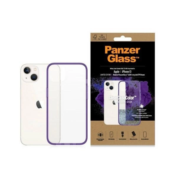 Apple iPhone 13 6.1'' PanzerGlass ClearCase Antibacterial Military Grade Certified Case Cover, Transparent and Purple |...