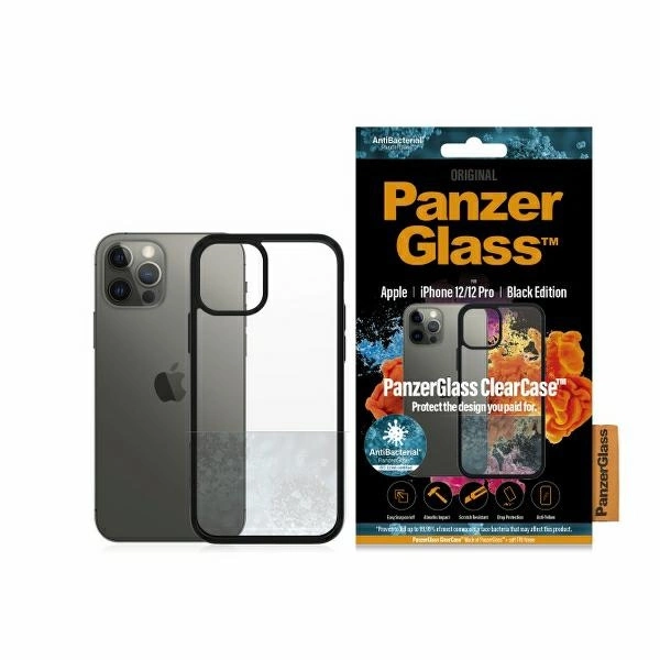 Apple iPhone 12 / 12 Pro 6.1'' PanzerGlass ClearCase Antibacterial Case Cover, Transparent and Black