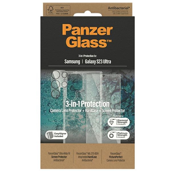 PanzerGlass Bundle 3in1 Transparent Case + Film + Camera Protector for Samsung Galaxy S23 Ultra