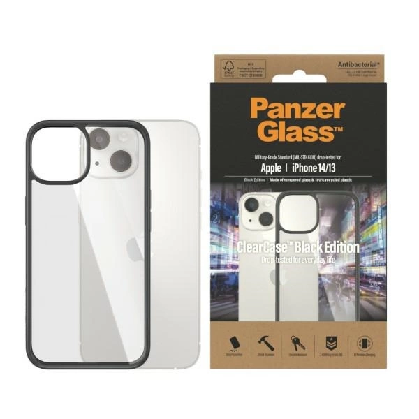 Apple iPhone 14 6.1'' PanzerGlass ClearCase Antibacterial Case Cover, Transparent and Black | Чехол Обложка...