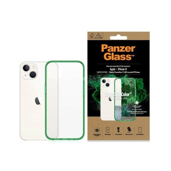 Apple iPhone 13 6.1'' PanzerGlass ClearCase Antibacterial Military Grade Certified Case Cover, Transparent and Green |...
