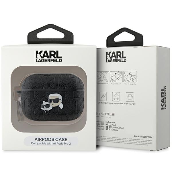 Karl Lagerfeld AirPods Pro 2 Case Monogram Karl & Choupette Head, Black