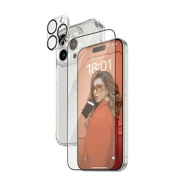 PanzerGlass Bundle 3in1 komplekts caurspīdīgs korpuss + folija kameras vāciņš iPhone 15 Pro | set transparent case...