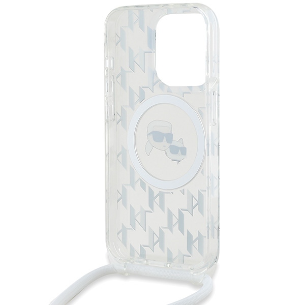 Karl Lagerfeld iPhone 15 Pro Case Crossbody Monogram Karl & Choupette, Transparent