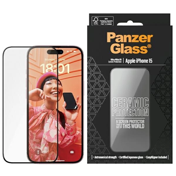 PanzerGlass Ceramic Aizsargstikls iPhone 15 ar pozicionieri | Protection glass for with positioner