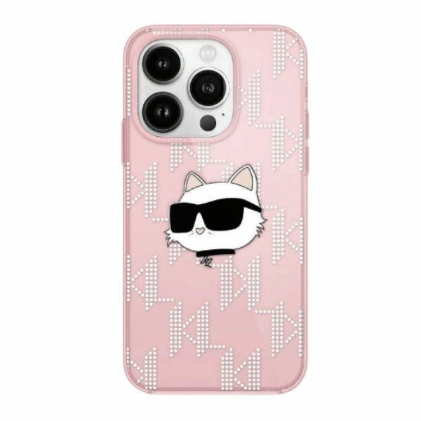 Karl Lagerfeld iPhone 14 / 15 / 13 vāciņš IML Choupette Head & Monogram, rozā
