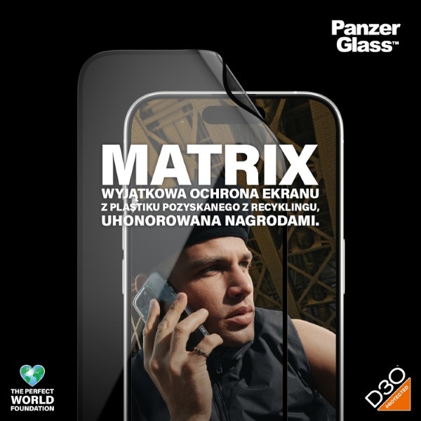 Гибридное стекло PanzerGlass Matrix Ultra-Wide-Fit для iPhone 15 Pro с позиционером