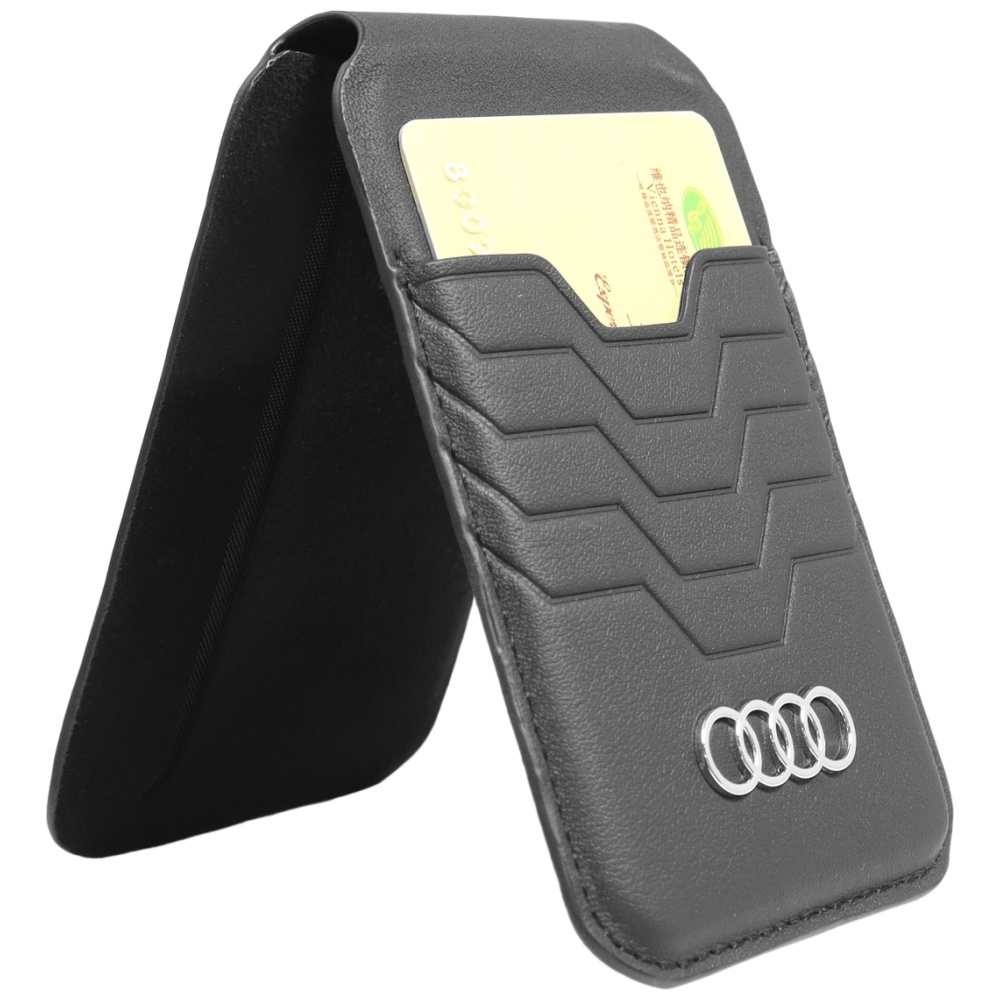 Audi Ādas maciņš MagSafe magnētiskais ar statīvu - melns | Leather Wallet Card magnetic with stand black