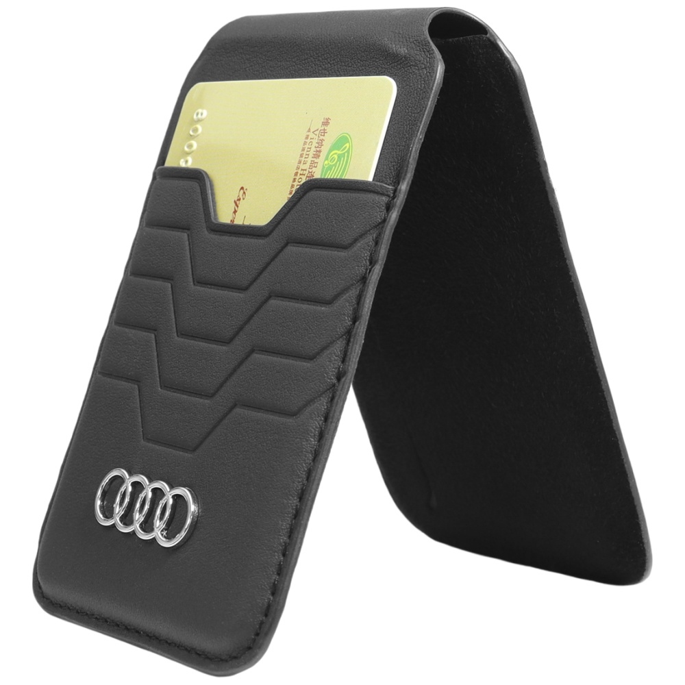 Audi Ādas maciņš MagSafe magnētiskais ar statīvu - melns | Leather Wallet Card magnetic with stand black