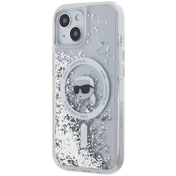 Karl Lagerfeld iPhone 15 / 14 / 13 Case Liquid Glitter Karl Head MagSafe, Transparent