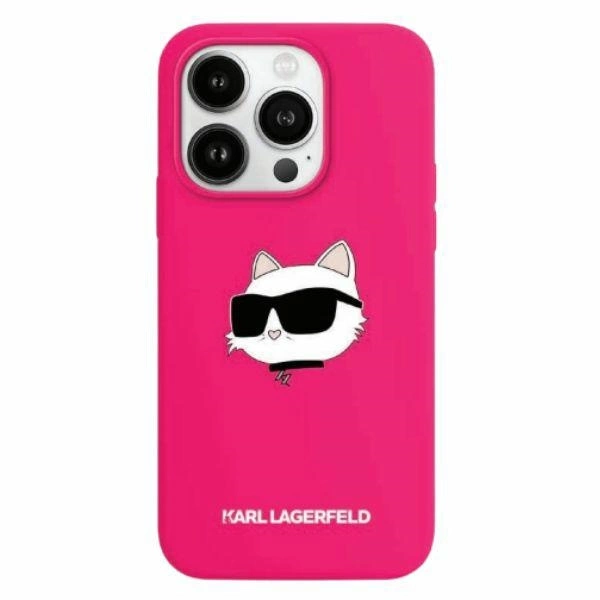 Karl Lagerfeld iPhone 15 Pro vāciņš Silicone Choupette Head MagSafe, rozā