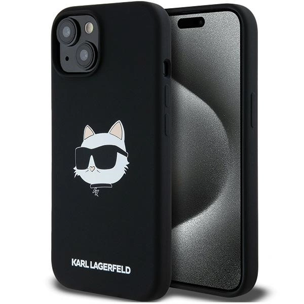 Apple iPhone 15 6.1" Karl Lagerfeld Silicone Choupette Head MagSafe Case Cover, Black