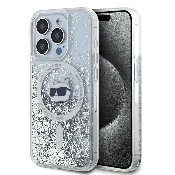 Apple iPhone 15 Pro Max 6.7'' Karl Lagerfeld Liquid Glitter Choupette Head Magsafe Cover Case, Transparent