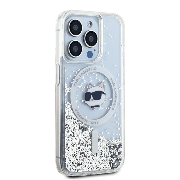 Karl Lagerfeld iPhone 15 Pro Max Case Liquid Glitter Choupette Head MagSafe, Transparent