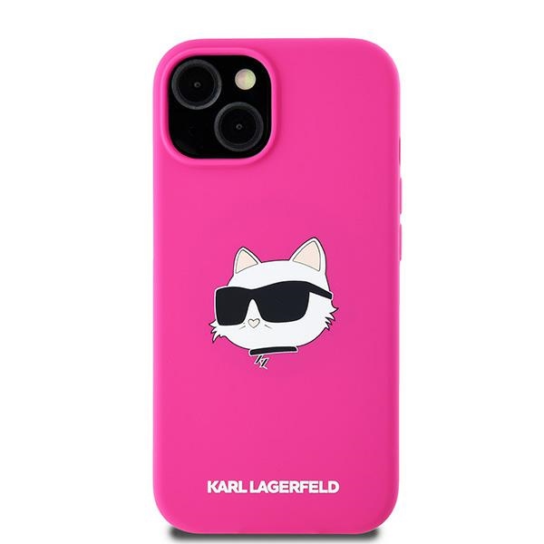 Apple iPhone 15 6.1\" Karl Lagerfeld Silicone Choupette Head MagSafe Case Cover, Pink