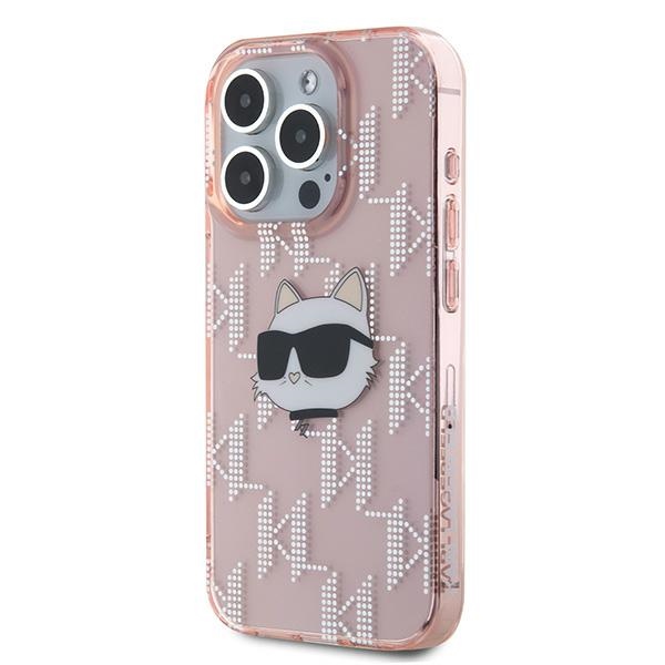 Karl Lagerfeld iPhone 15 Pro Max vāciņš IML Choupette Head & Monogram, rozā
