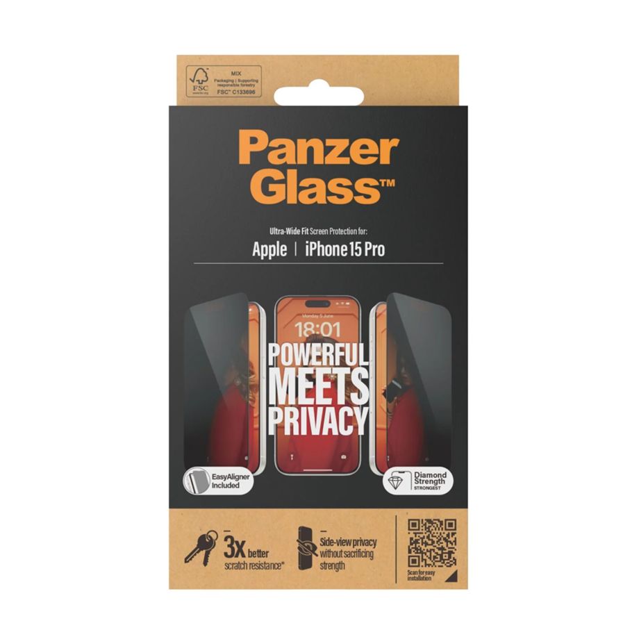 PanzerGlass Ultra-Wide Fit Privacy Tempered Glass for iPhone 15 Pro