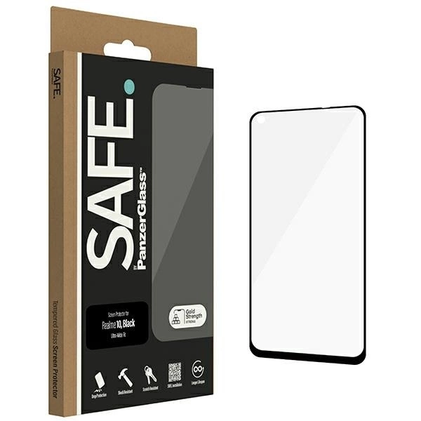 Закаленное стекло SAFE by PanzerGlass Ultra-Wide Fit на Realme 10 - с черной рамкой