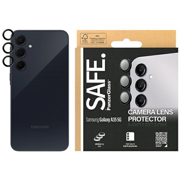 SAFE by PanzerGlass kameras vāciņš Samsung Galaxy A35 5G - ar melnu rāmi | camera cover for with black frame