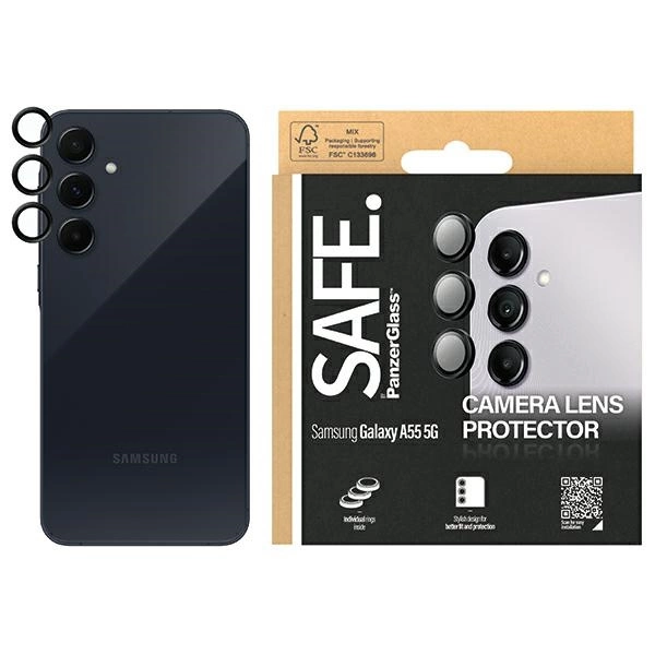 SAFE by PanzerGlass kameras vāciņš Samsung Galaxy A55 5G - ar melnu rāmi | camera cover for with black frame